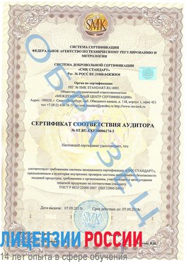 Образец сертификата соответствия аудитора №ST.RU.EXP.00006174-3 Ефремов Сертификат ISO 22000